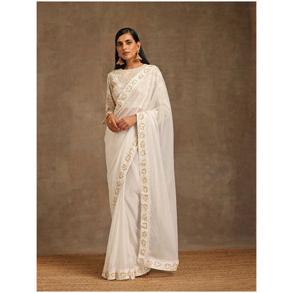 WAZIR C Off White Saree with Full Sleeve Blouse