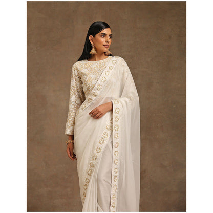 WAZIR C Off White Saree with Full Sleeve Blouse