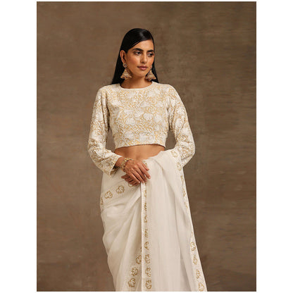 WAZIR C Off White Saree with Full Sleeve Blouse