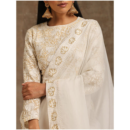 WAZIR C Off White Saree with Full Sleeve Blouse