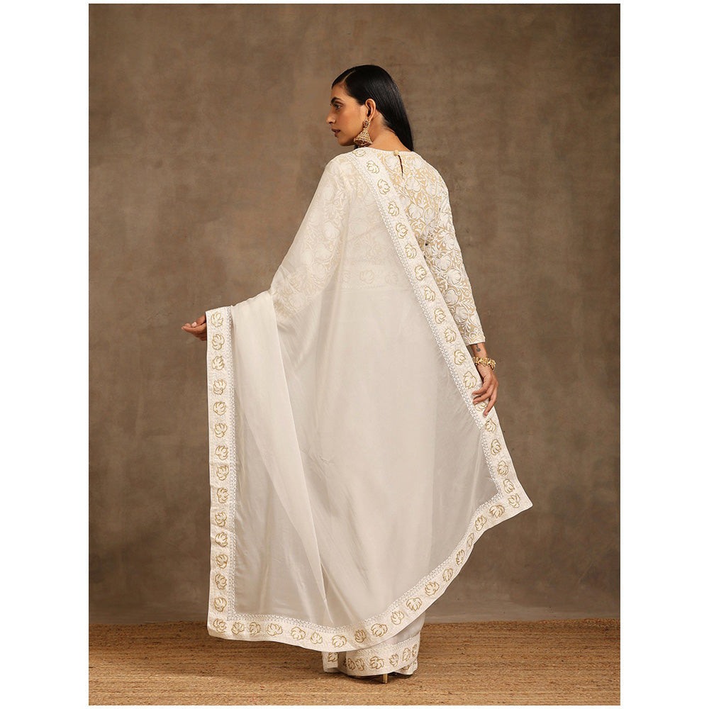 WAZIR C Off White Saree with Full Sleeve Blouse