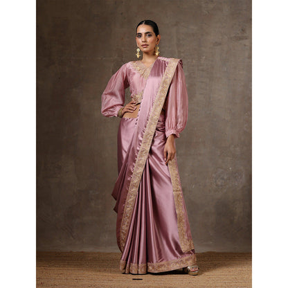 WAZIR C Dust Pink Saree with Balloon Sleeve Blouse