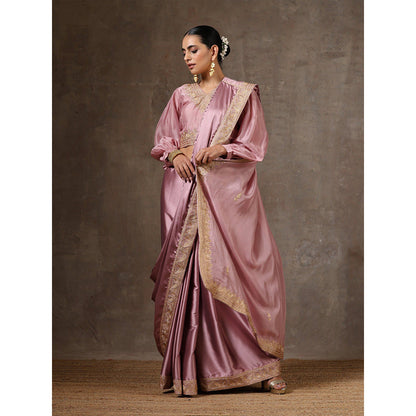 WAZIR C Dust Pink Saree with Balloon Sleeve Blouse
