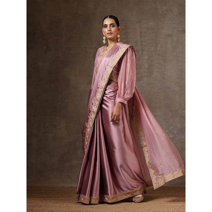 WAZIR C Dust Pink Saree with Balloon Sleeve Blouse