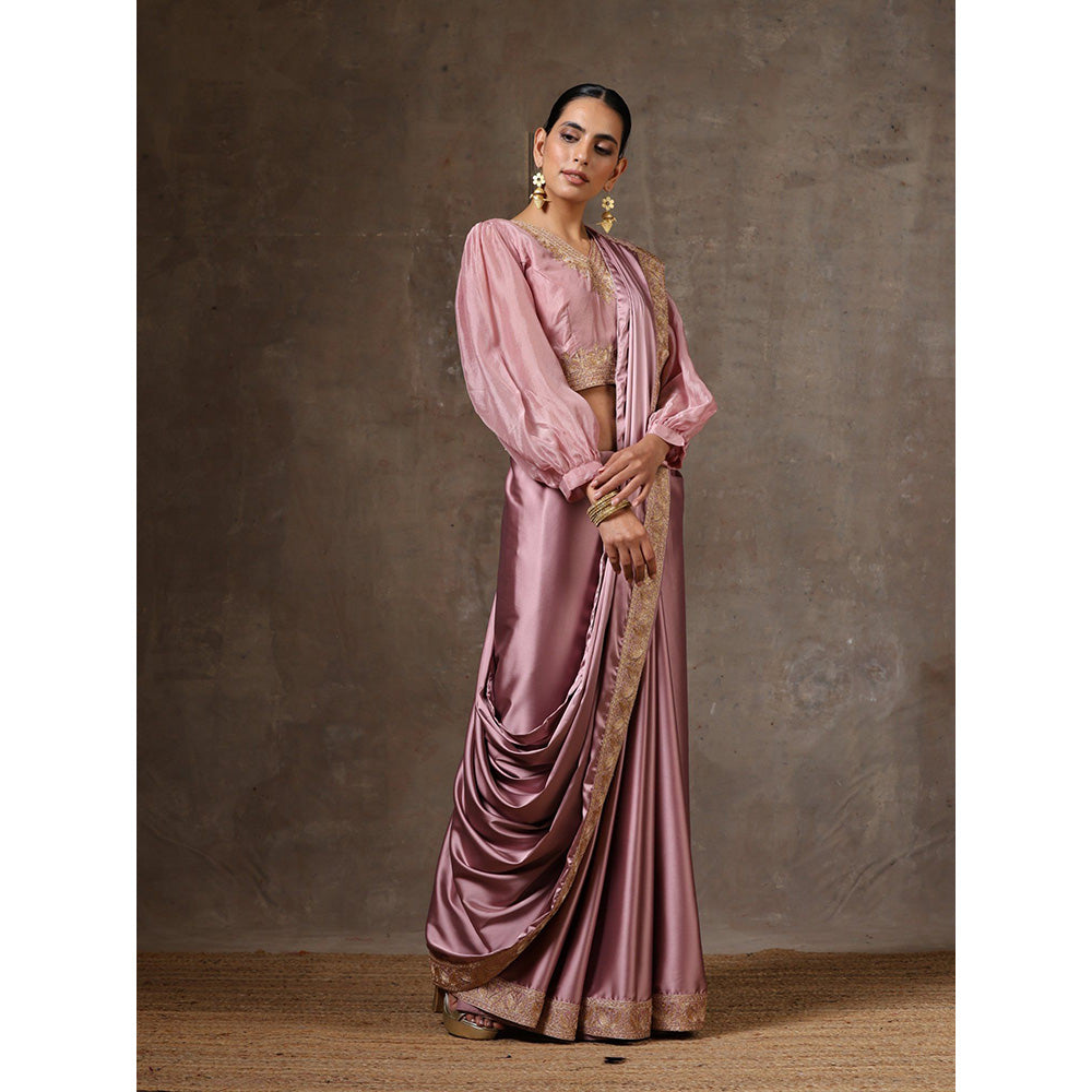 WAZIR C Dust Pink Saree with Balloon Sleeve Blouse