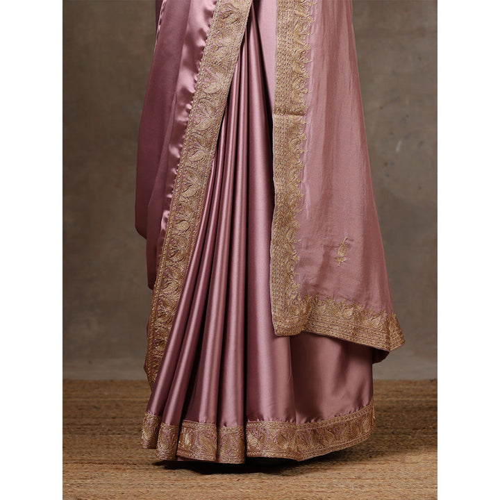 WAZIR C Dust Pink Saree with Balloon Sleeve Blouse