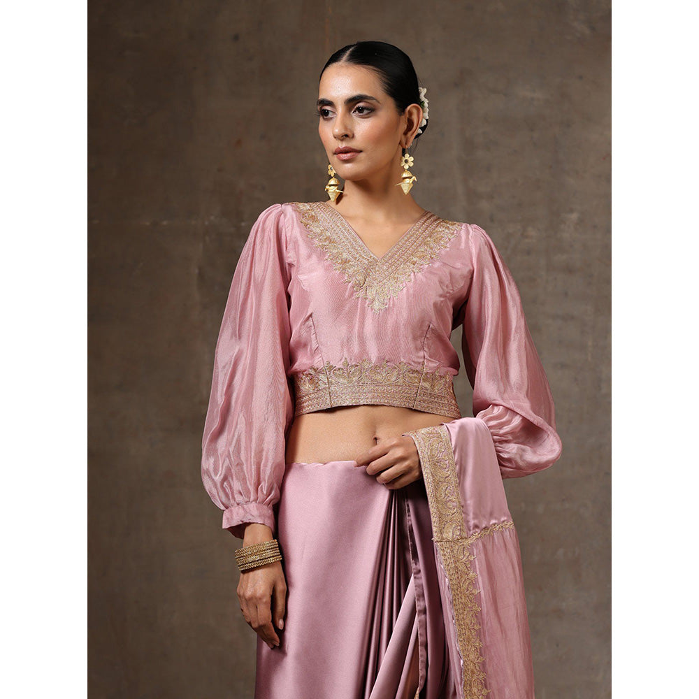WAZIR C Dust Pink Saree with Balloon Sleeve Blouse
