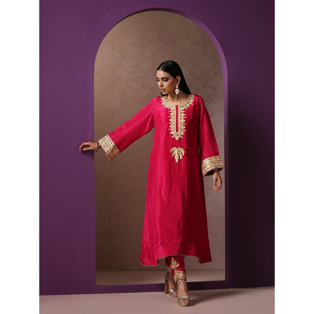 WAZIR C Embroidered Hotpink Kurta with Pant (Set of 2)