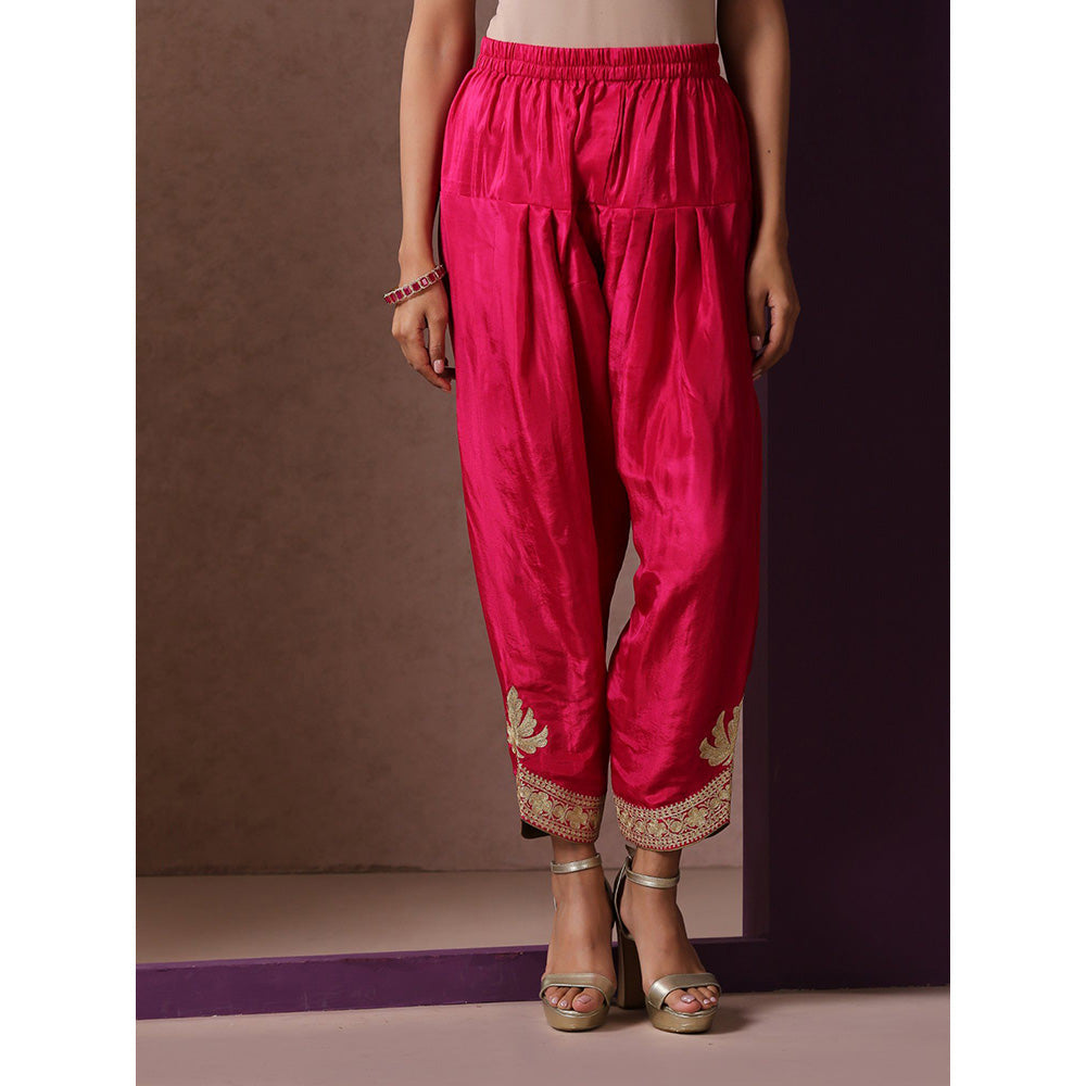 WAZIR C Embroidered Hotpink Kurta with Pant (Set of 2)