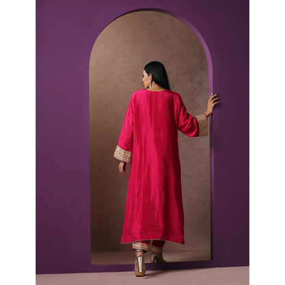 WAZIR C Embroidered Hotpink Kurta with Pant (Set of 2)