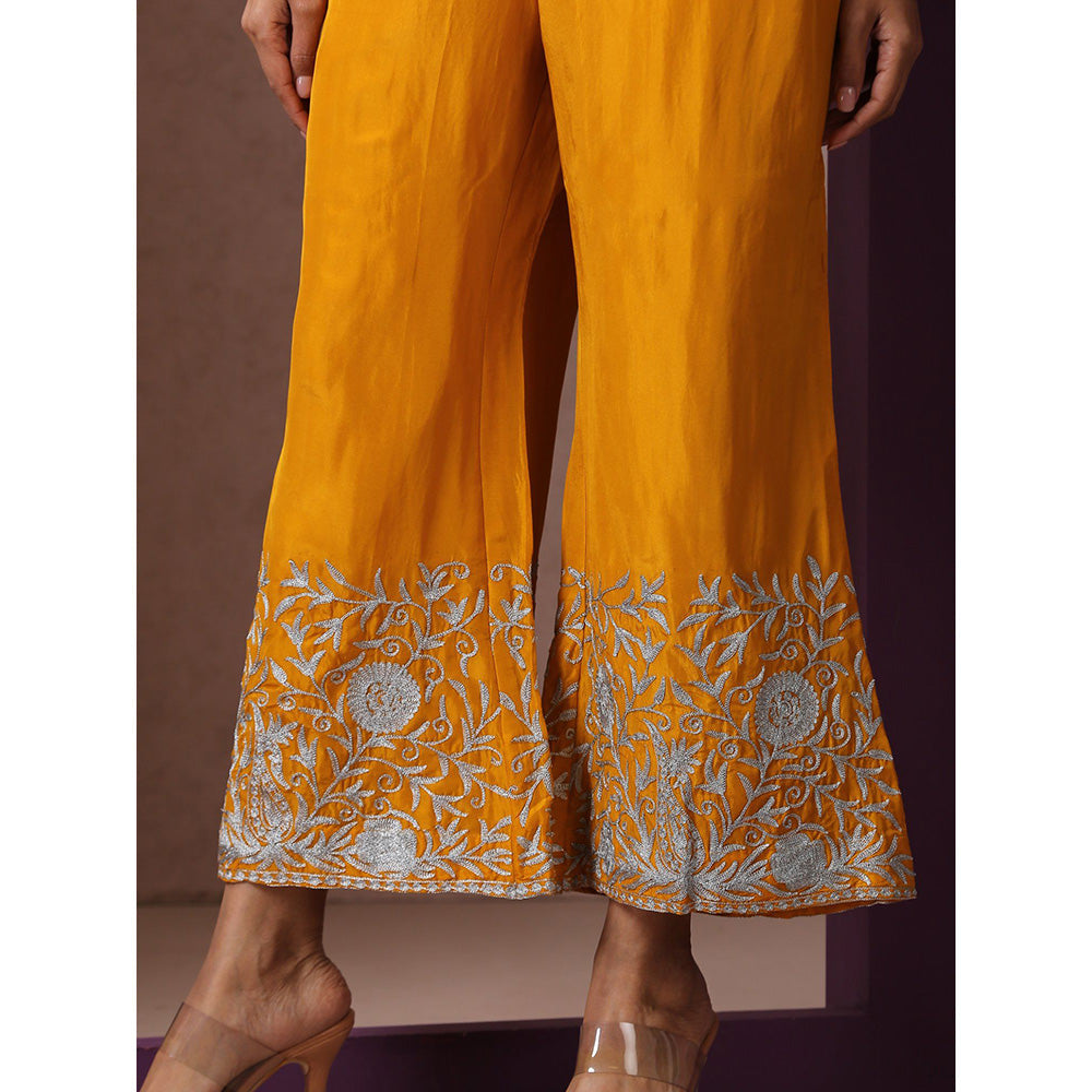 WAZIR C Mustard Kurta with Bell Bottom Pant & Dupatta (Set of 3)