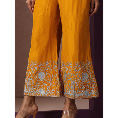 WAZIR C Mustard Kurta with Bell Bottom Pant & Dupatta (Set of 3)