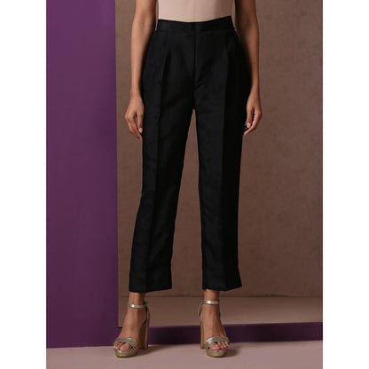 WAZIR C Black Achkan Kurta with Black Straight Fit Pants (Set of 2)