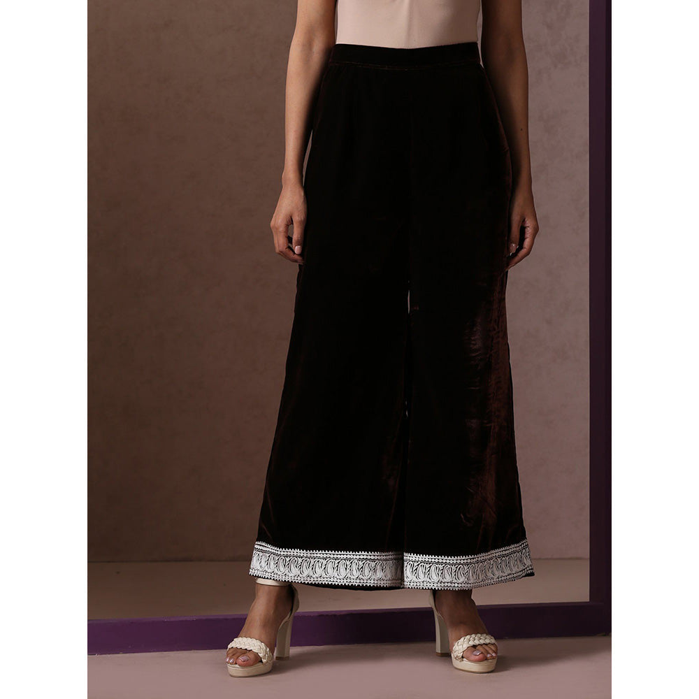 WAZIR C Brown And White Kurta with Flared Pant & Dupatta (Set of 3)