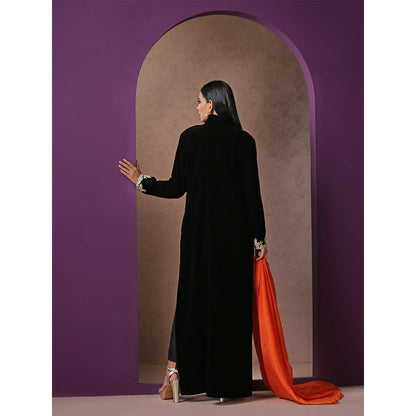 WAZIR C Black And Orange Kurta with Pant & Dupatta (Set of 3)