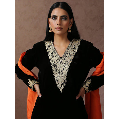 WAZIR C Black And Orange Kurta with Pant & Dupatta (Set of 3)