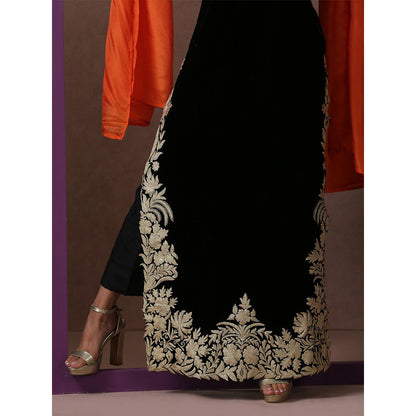 WAZIR C Black And Orange Kurta with Pant & Dupatta (Set of 3)