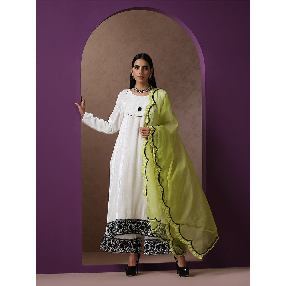 WAZIR C White And Neon Kurta Pant with Dupatta (Set of 3)