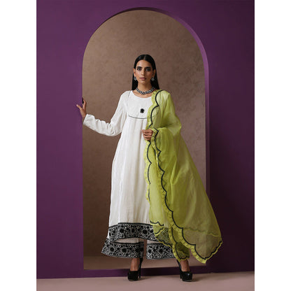 WAZIR C White And Neon Kurta Pant with Dupatta (Set of 3)