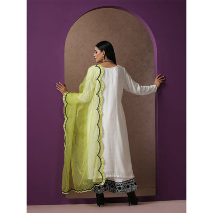 WAZIR C White And Neon Kurta Pant with Dupatta (Set of 3)