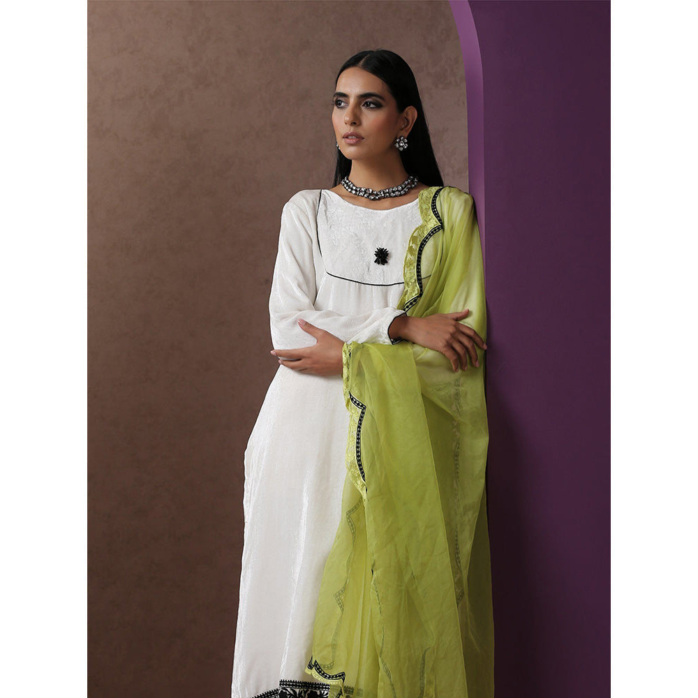 WAZIR C White And Neon Kurta Pant with Dupatta (Set of 3)