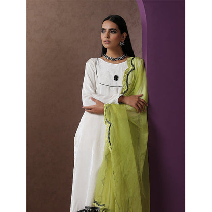 WAZIR C White And Neon Kurta Pant with Dupatta (Set of 3)