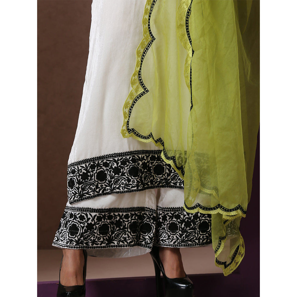 WAZIR C White And Neon Kurta Pant with Dupatta (Set of 3)