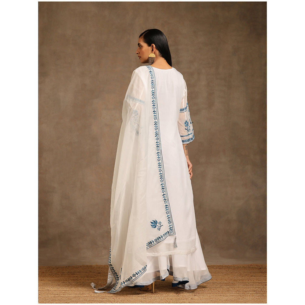 WAZIR C Embroidered White Kurta Pant & Dupatta (Set of 3)