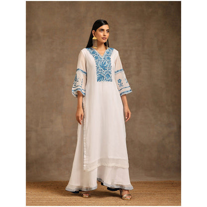 WAZIR C Embroidered White Kurta Pant & Dupatta (Set of 3)