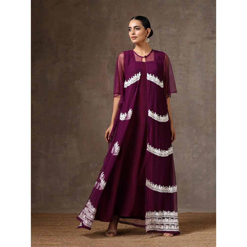 WAZIR C Purple Colored Kaftaan with Inner Dress (Set of 2)