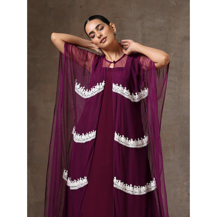 WAZIR C Purple Colored Kaftaan with Inner Dress (Set of 2)