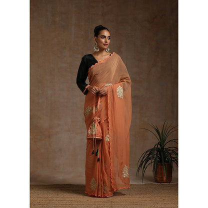 WAZIR C Rust Saree with Green Blouse