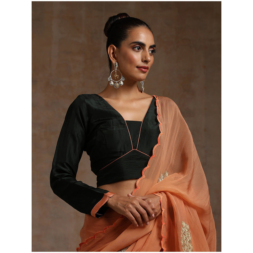 WAZIR C Rust Saree with Green Blouse