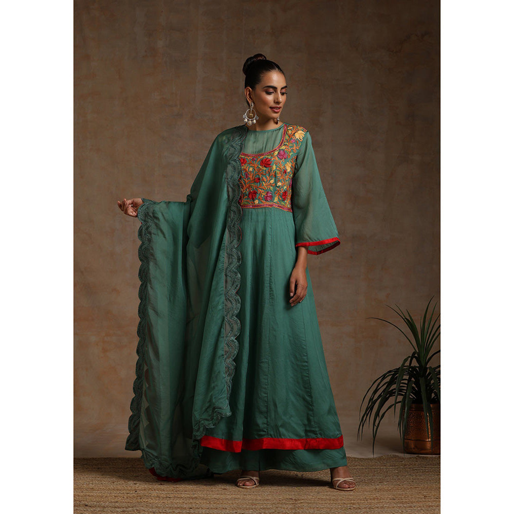 WAZIR C Anarkali Kurta And Flared Pant with Dupatta (Set of 3)