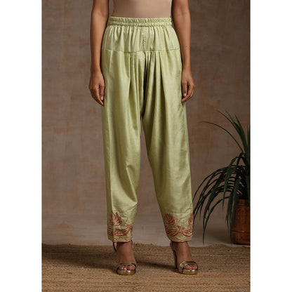 WAZIR C Red , Olive And Green Kurta Pant & Dupatta (Set of 3)