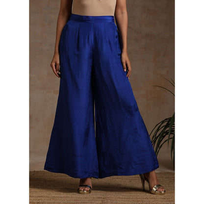 WAZIR C Blue And Orange Kurta Flared Palazzo with Dupatta (Set of 3)