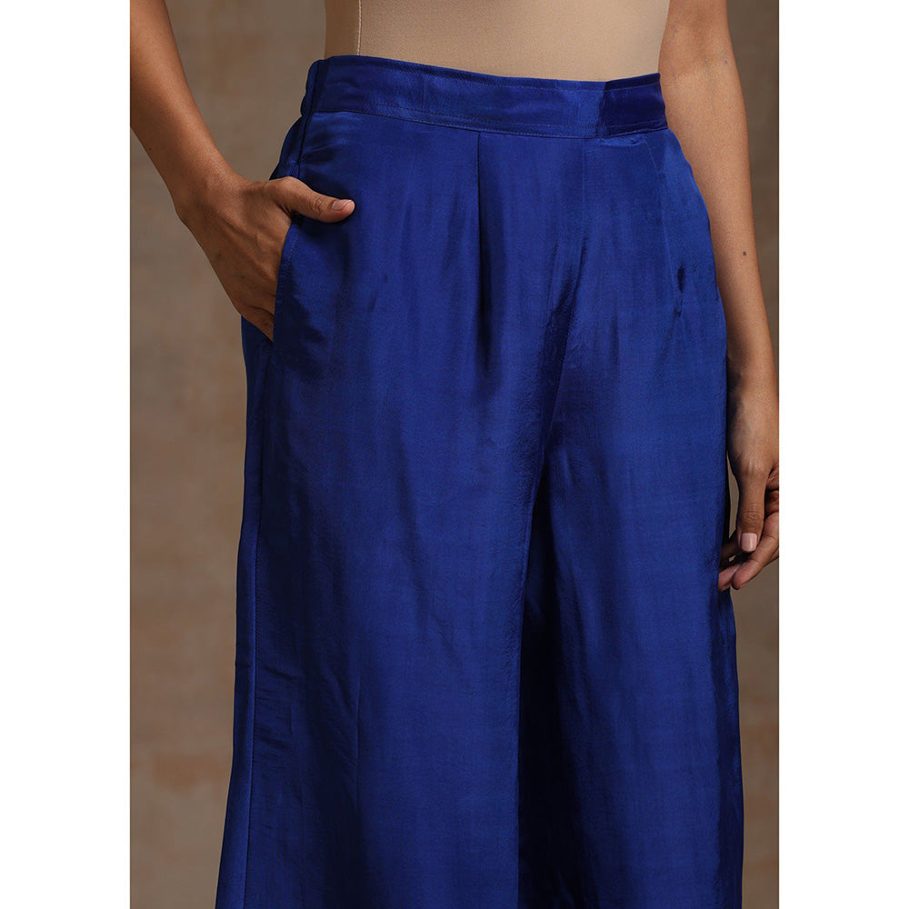 WAZIR C Blue And Orange Kurta Flared Palazzo with Dupatta (Set of 3)