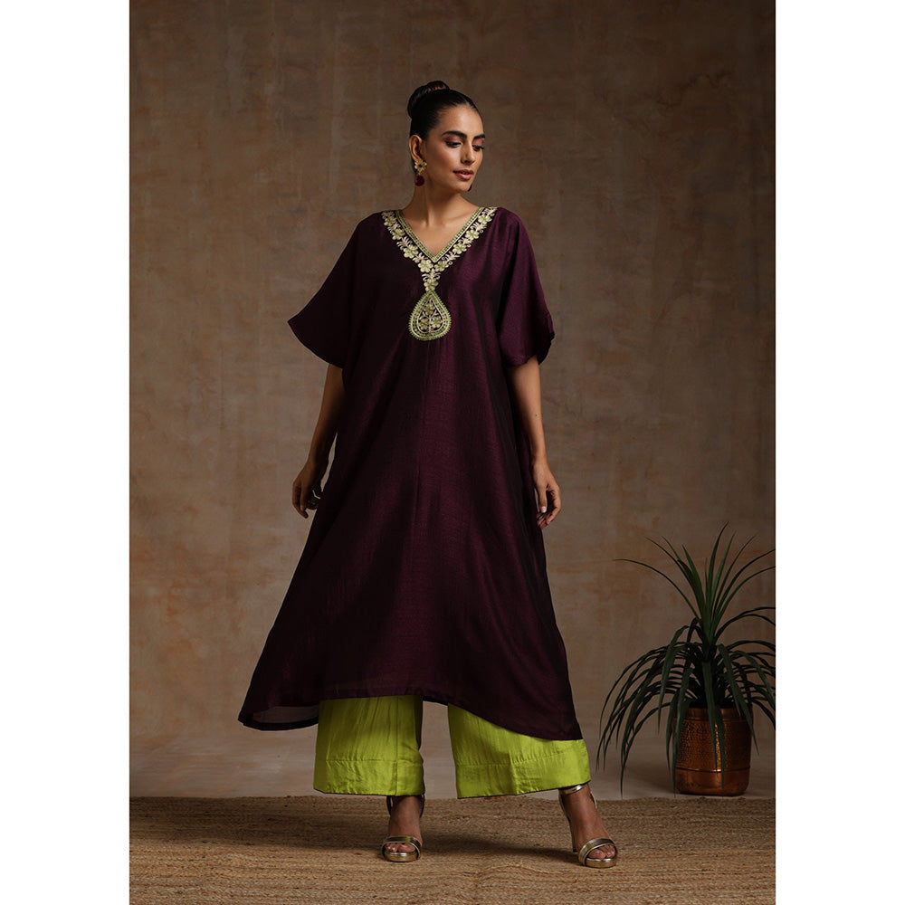 WAZIR C Neon And Wine Kaftaan with Flared Pant (Set of 2)