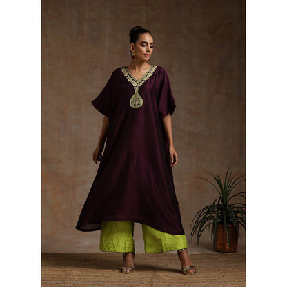 WAZIR C Neon And Wine Kaftaan with Flared Pant (Set of 2)