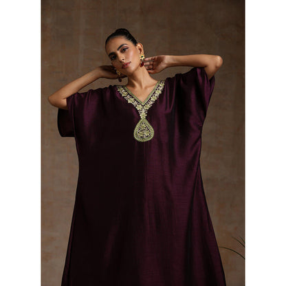 WAZIR C Neon And Wine Kaftaan with Flared Pant (Set of 2)