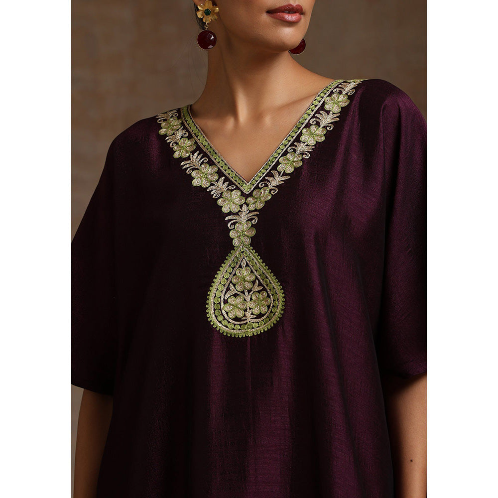 WAZIR C Neon And Wine Kaftaan with Flared Pant (Set of 2)