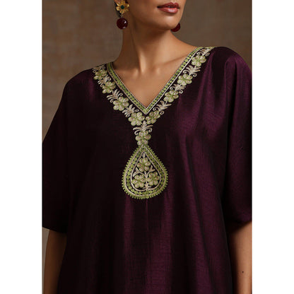 WAZIR C Neon And Wine Kaftaan with Flared Pant (Set of 2)