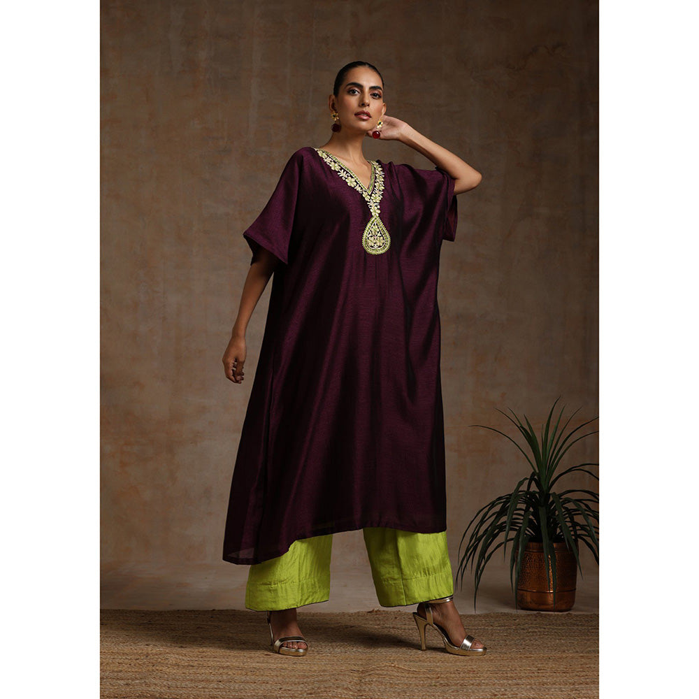 WAZIR C Neon And Wine Kaftaan with Flared Pant (Set of 2)