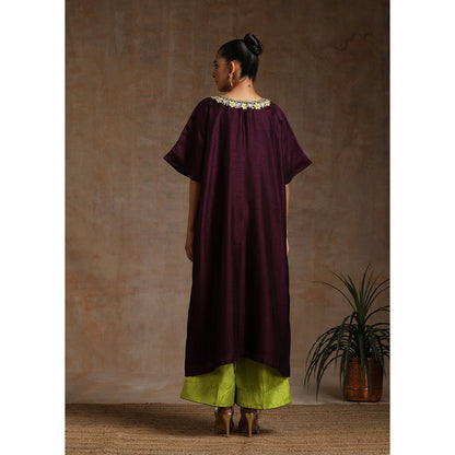 WAZIR C Neon And Wine Kaftaan with Flared Pant (Set of 2)
