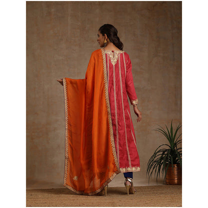 WAZIR C Pink Blue And Orange Kurta Pant with Dupatta (Set of 3)