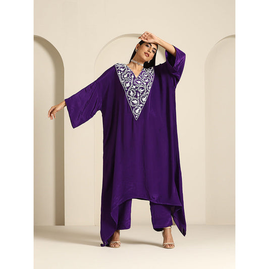 WAZIR C Gul Purple Kaftan with Pant (Set of 2)