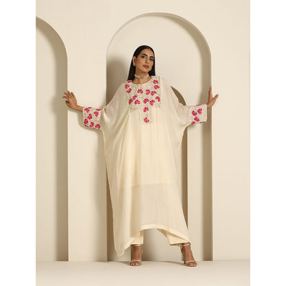 WAZIR C Gul Off White Kaftan with Pant & Slip (Set of 3)