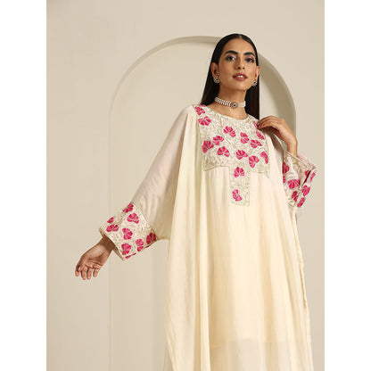 WAZIR C Gul Off White Kaftan with Pant & Slip (Set of 3)