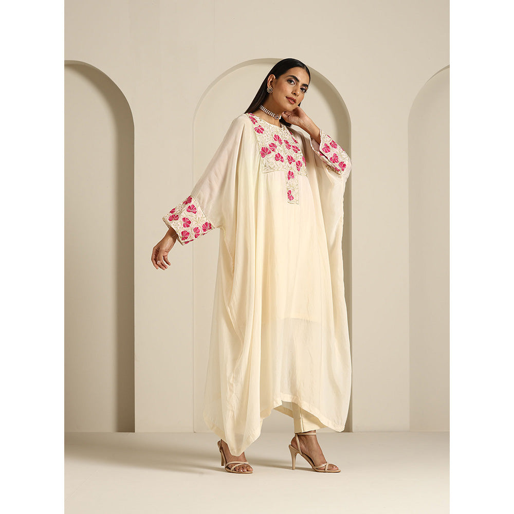 WAZIR C Gul Off White Kaftan with Pant & Slip (Set of 3)