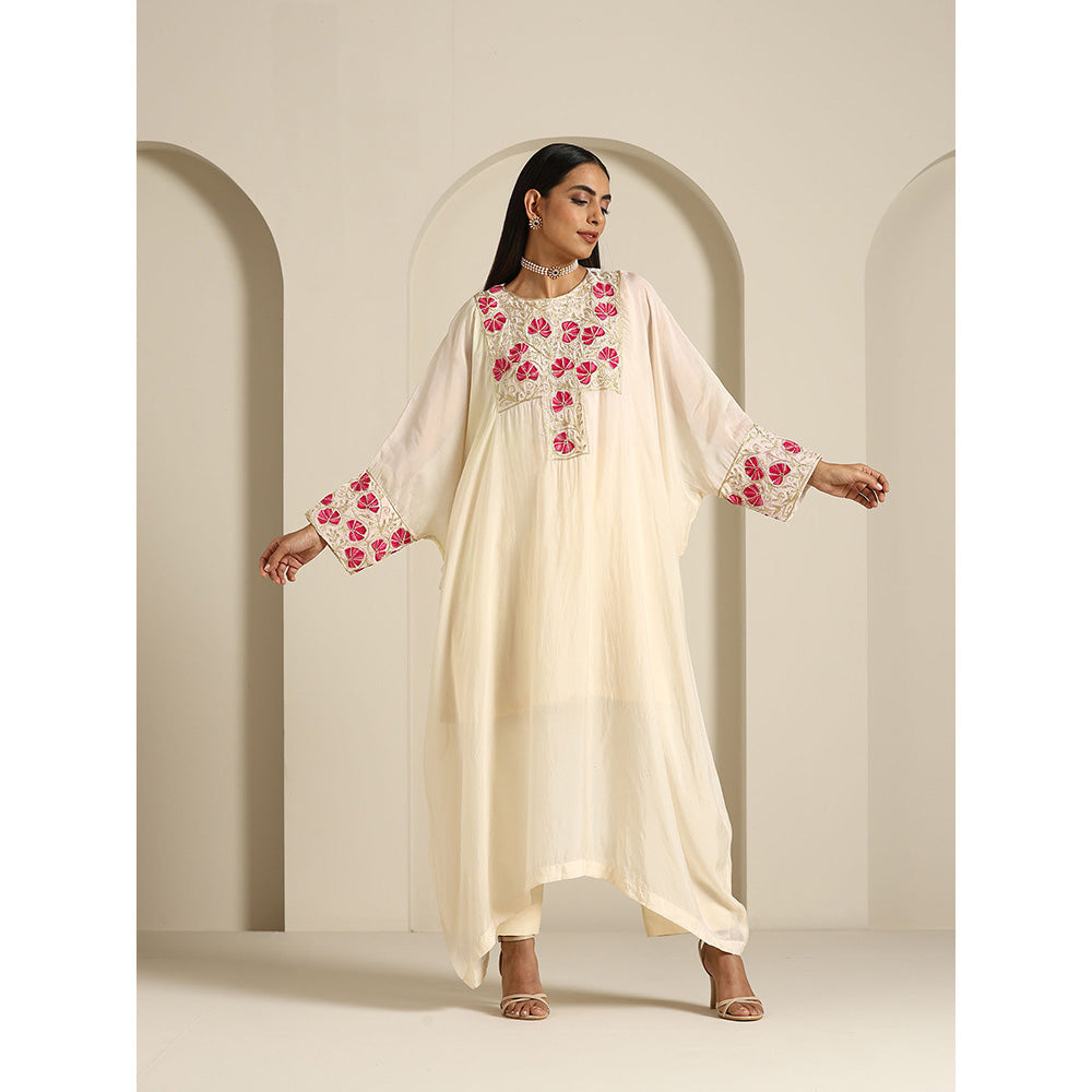 WAZIR C Gul Off White Kaftan with Pant & Slip (Set of 3)